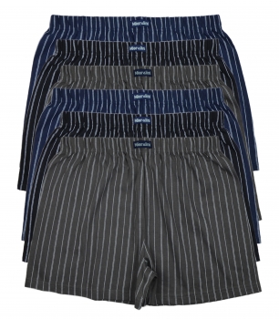 6 Bedruckte Herren Boxershort ohne Eingriff in schwarz blau grau 100% Baumwolle