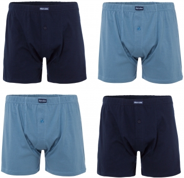 4 Herren 100 prozent Baumwoll Boxershort mit einer Bein-Öffnung extra weit in den Farben Marine und Himmelblau